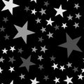 White stars seamless pattern on black background.