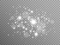 White stars and sparks on transparent backdrop. Silver particles with stardust. Magic glitter composition. Special light Royalty Free Stock Photo