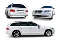 White Station wagon, Estate or Touring BMW 5 Series Collection set isolated on white background