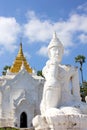 White statue in front of Settawaya pagoda in Mingun