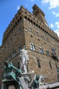 White statue of Neptune in the ancient fountain in Florence and Royalty Free Stock Photo