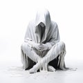 Hooded Man In Creased Style A Study Of Shame In White Background