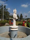 White Statue of water goddess Kaveri in front of Railway Station. Cauveri is an Indian river flowing through the states of