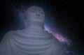 White statute of buddha against the sky background