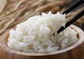 White steamed rice in wooden bowl Royalty Free Stock Photo