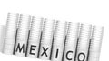 MEXICO country name on steel drums or industrial barrels for transporting oil, 3D rendering