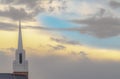 White steeple against cloudy sky in Utah Valley Royalty Free Stock Photo