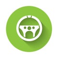White Steering wheel icon isolated with long shadow. Car wheel icon. Green circle button. Vector Illustration Royalty Free Stock Photo