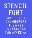 White stencilled font. Vector. The letters are all separately. A set of letters, full English alphabet. Latin characters. Hipster