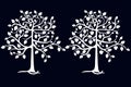 White stencils of trees on a dark blue background