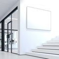 White steps in office and blank picture frame. 3d rendering Royalty Free Stock Photo