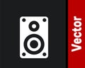 White Stereo speaker icon isolated on black background. Sound system speakers. Music icon. Musical column speaker bass