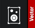 White Stereo speaker icon isolated on black background. Sound system speakers. Music icon. Musical column speaker bass