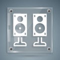 White Stereo speaker icon isolated on grey background. Sound system speakers. Music icon. Musical column speaker bass equipment. Royalty Free Stock Photo