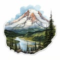 Highly Detailed Mount Rainier Sticker - Realistic Illustration On White Background