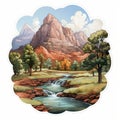 Tundra Watercolor Sticker Of Zion National Park