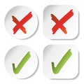 White stickers with check mark symbols, circular and squared buttons Royalty Free Stock Photo