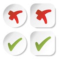 White stickers with check mark symbols, circular and squared buttons Royalty Free Stock Photo