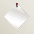 White sticky empty note attached to a wall by a drawing pin with red heart image. Sheet of paper without text. Happy