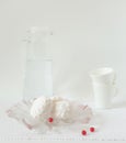 White still life in a rustic style with pastries