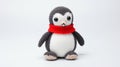 Crocheted Penguin With Ominous Vibe And Red Scarf