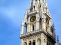 white stone church clock and bell tower detail in Zagreb Royalty Free Stock Photo