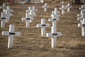 White stone crosses at historic cemetery graveyard in Colorado