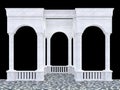 White stone portico with arcade and balustrade on a black background