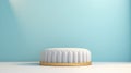 White Stool In Islamic Art Style: 3d Render Ottoman Podium With Pastel Blue Background