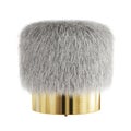 White stool made of sheepskin wool on gold base on an isolated background. 3D rendering