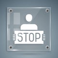 White Stop war icon isolated on grey background. Antiwar protest. World peace concept. Square glass panels. Vector Royalty Free Stock Photo