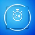 White Stopwatch 24 hours icon isolated on blue background. All day cyclic icon. 24 hours service symbol. Blue square Royalty Free Stock Photo