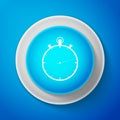 White Stopwatch icon isolated on blue background. Time timer sign. Circle blue button with white line. Vector