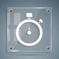 White Stopwatch icon isolated on grey background. Time timer sign. Chronometer sign. Square glass panels. Vector