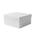 A white storage box with a hinged lid on a plain white background Royalty Free Stock Photo