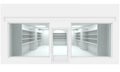 White storefront blank showcases. Empty new shop facade interior, clean signboard copy space, mock up design store interior, 3d