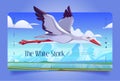 White stork cartoon landing page, wild bird flying Royalty Free Stock Photo