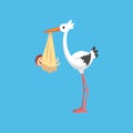 White stork delivering a newborn baby, stork with a bundle, template for baby shower banner, invitation, poster Royalty Free Stock Photo