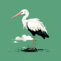 Dreamlike Illustration Of A White Stork On A Green Background