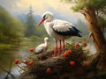 Ai Generated illustration Wildlife Concept of White stork nest