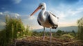Stunning Photorealistic Rendering Of A Majestic Stork In A Nest
