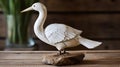 Carved Wooden Egret Statue On Gongbi Style Wooden Shelf - Ar 9151