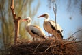 White Storks Standing on Nest
