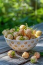 white strawberries in a white bowl on the table. Selective focus Royalty Free Stock Photo