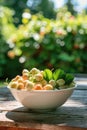 white strawberries in a white bowl on the table. Selective focus Royalty Free Stock Photo