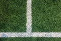 White Stripe Line at The Corner on Artificial Green Soccer Field as Copyspace to input Text from Top View used as Template Royalty Free Stock Photo