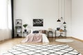 Striped carpet in bedroom