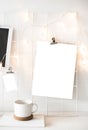 White studio room interior with posters mock-up, scandinavian st