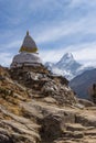 White stupa with Ama Dablam mountain peak Royalty Free Stock Photo