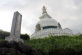 The white stupa and monument at Myohoji temple in Beppu, Japan